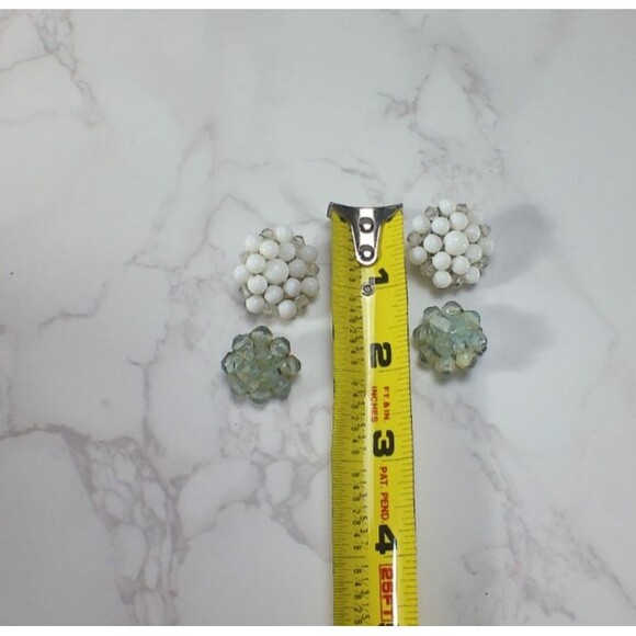 Vintage Signed Germany Clip On Earrings Beaded Cluster Green White Lot of 2 READ - Picture 4 of 4